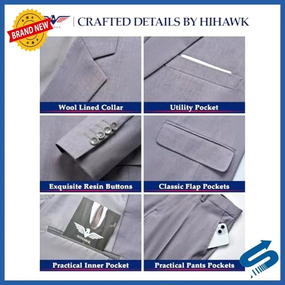 Slim Fit Men's Suit Set with Tie, Business Wedding Prom Party